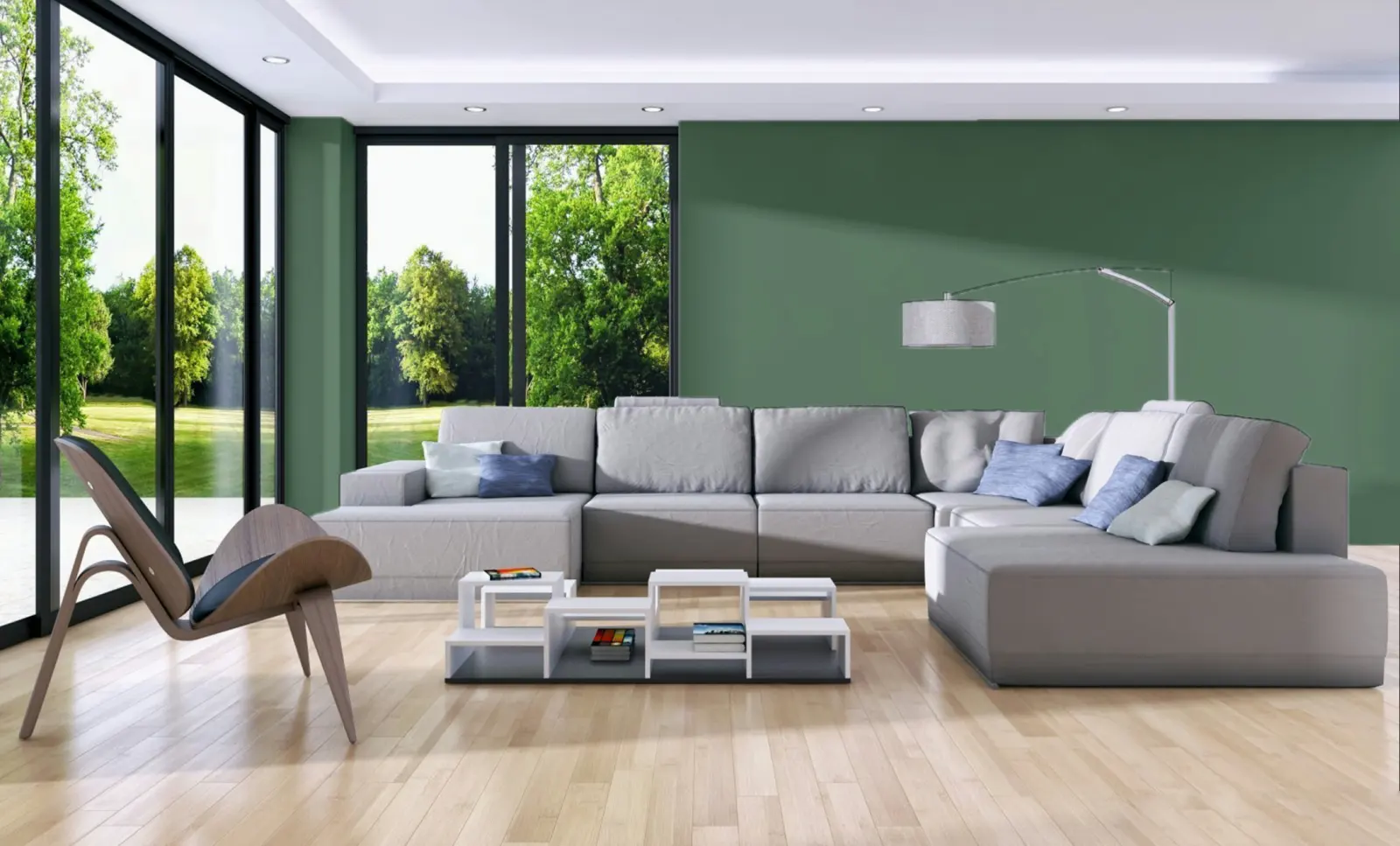 Living room rendered in Deep Green in the colour visualizer