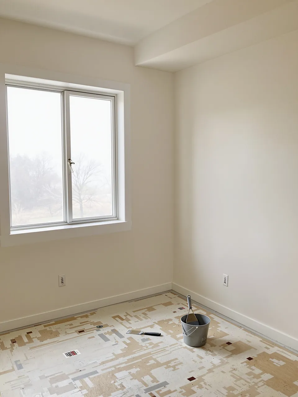 Empty room with freshly skimmed walls and a window