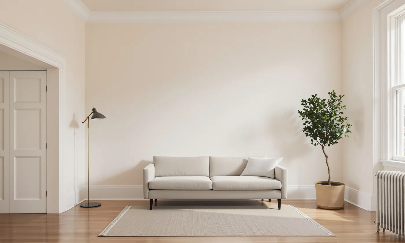 Living room in a San Francisco flat, its walls repainted in the chosen colour